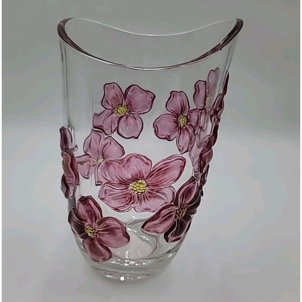 VTG Indiana Lancaster Colony Pink Cranberry Flashed Dogwood‎ Vase Flowers Floral